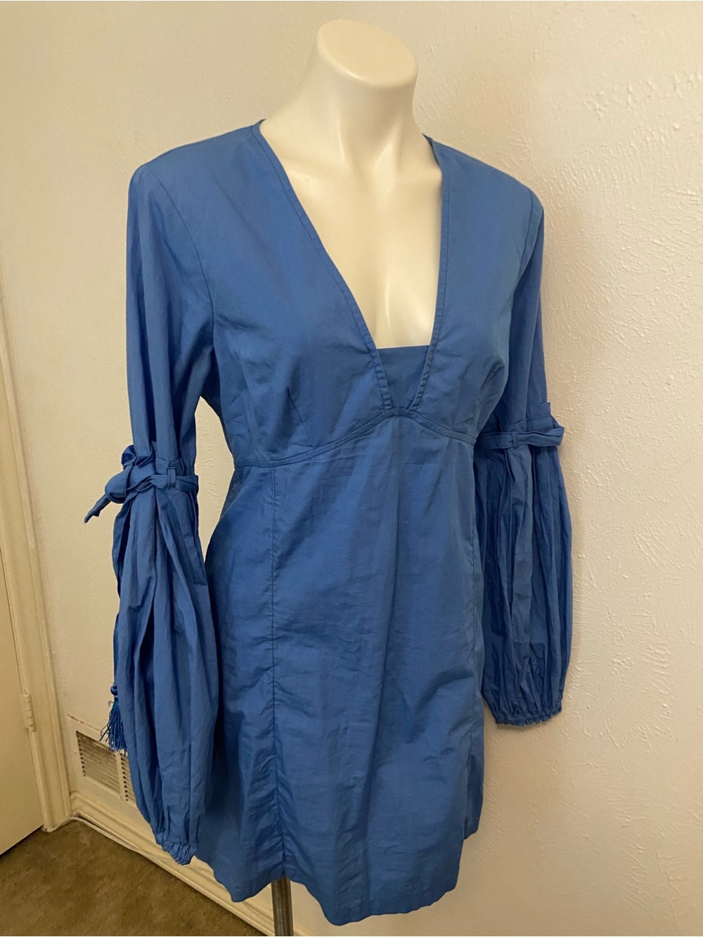 Free People Cornflower Blue V-Neck Long Sleeve Mini Dress